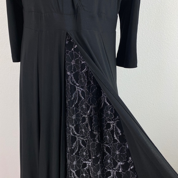 GIGI Black Knit Maxi Dress Formal Evening Lace Insert Full Sweep Lined Size 12 - Picture 7 of 13